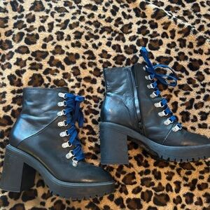 Steve Madden Black Heeled Boots with Blue Accents